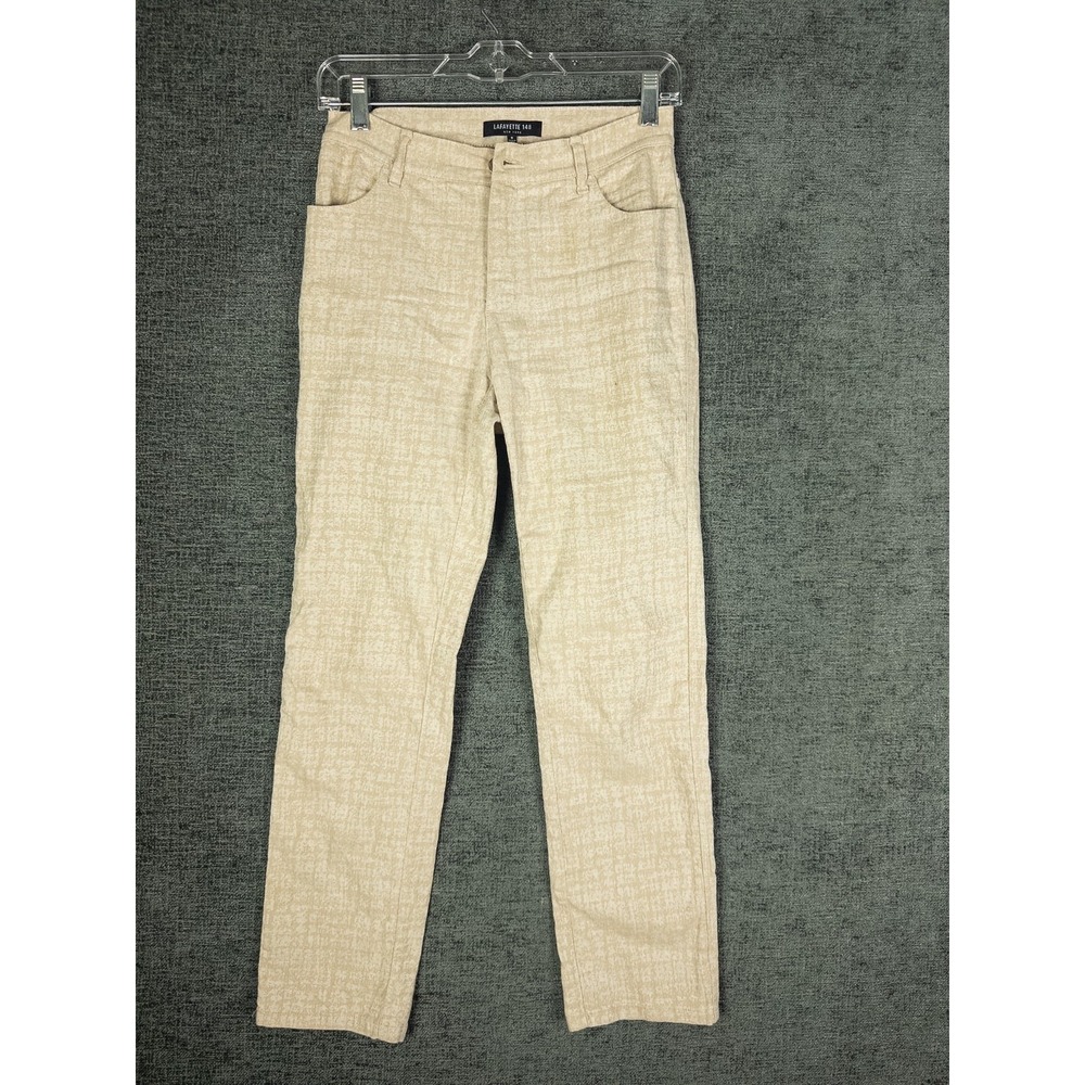 Lafayette 148 New York Straight Leg Pants Womens 0 Beige Tan Linen Cotton Blend